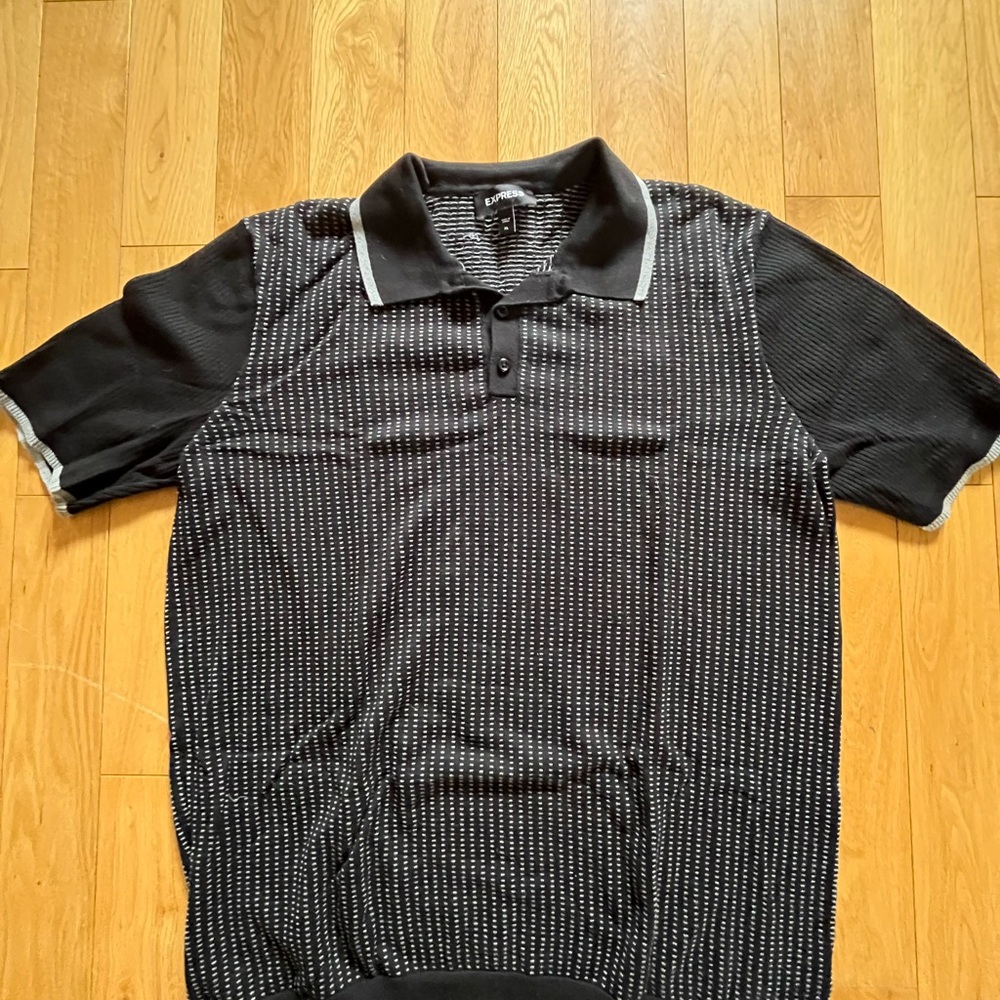 Men's knit Polo Shirt, black with white dots